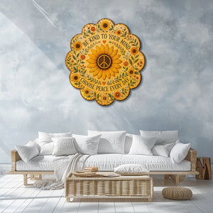 Be Kind Sunflower Peace UV printed aluminum metal wall art for inspirational floral living room bedroom and patio decor 5