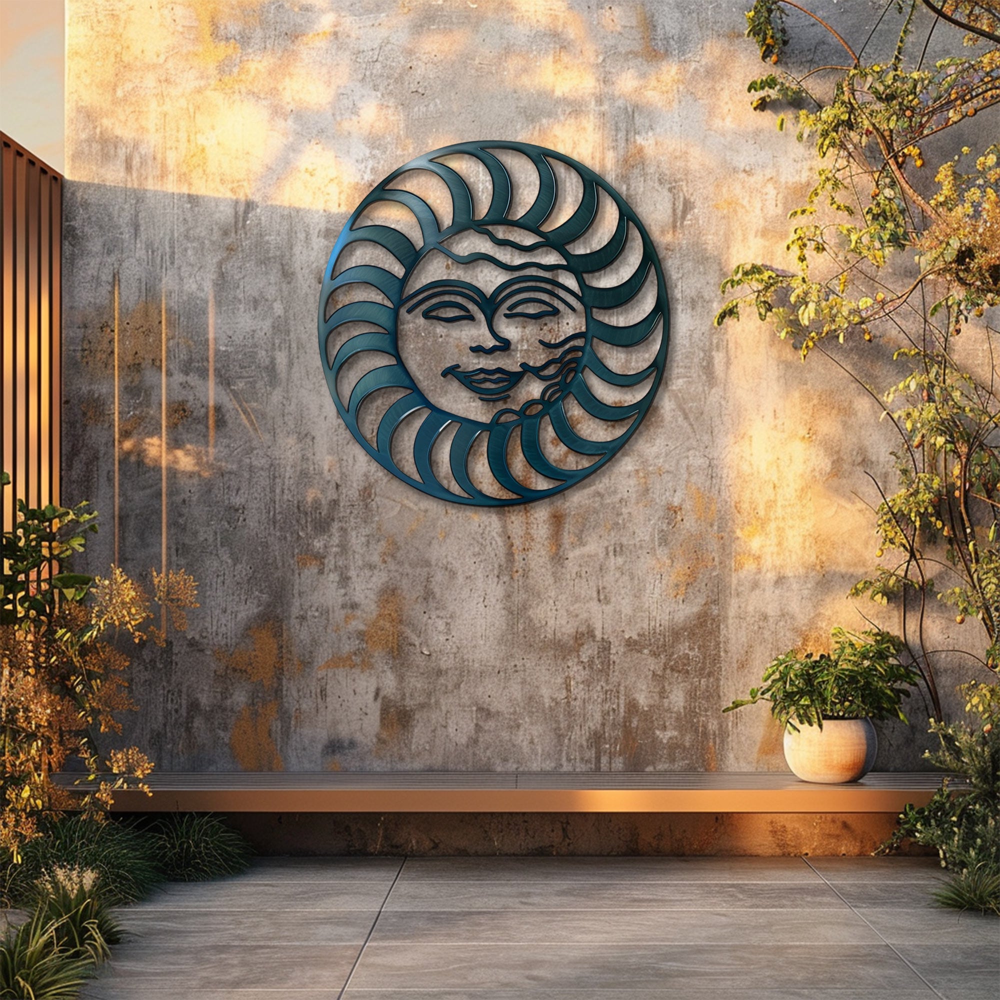Celestial sun face metal wall art boho southwestern decor 4