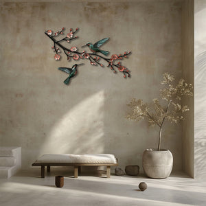 Hummingbird Cherry Blossom UV printed aluminum metal wall art for floral living room and patio decor 5