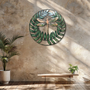 Dragonfly leaf metal wall art with botanical wreath aluminum wall decor 4