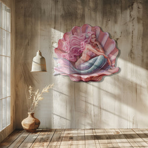 Mermaid Seashell UV printed aluminum metal wall art for ocean bedroom nursery and coastal decor 4