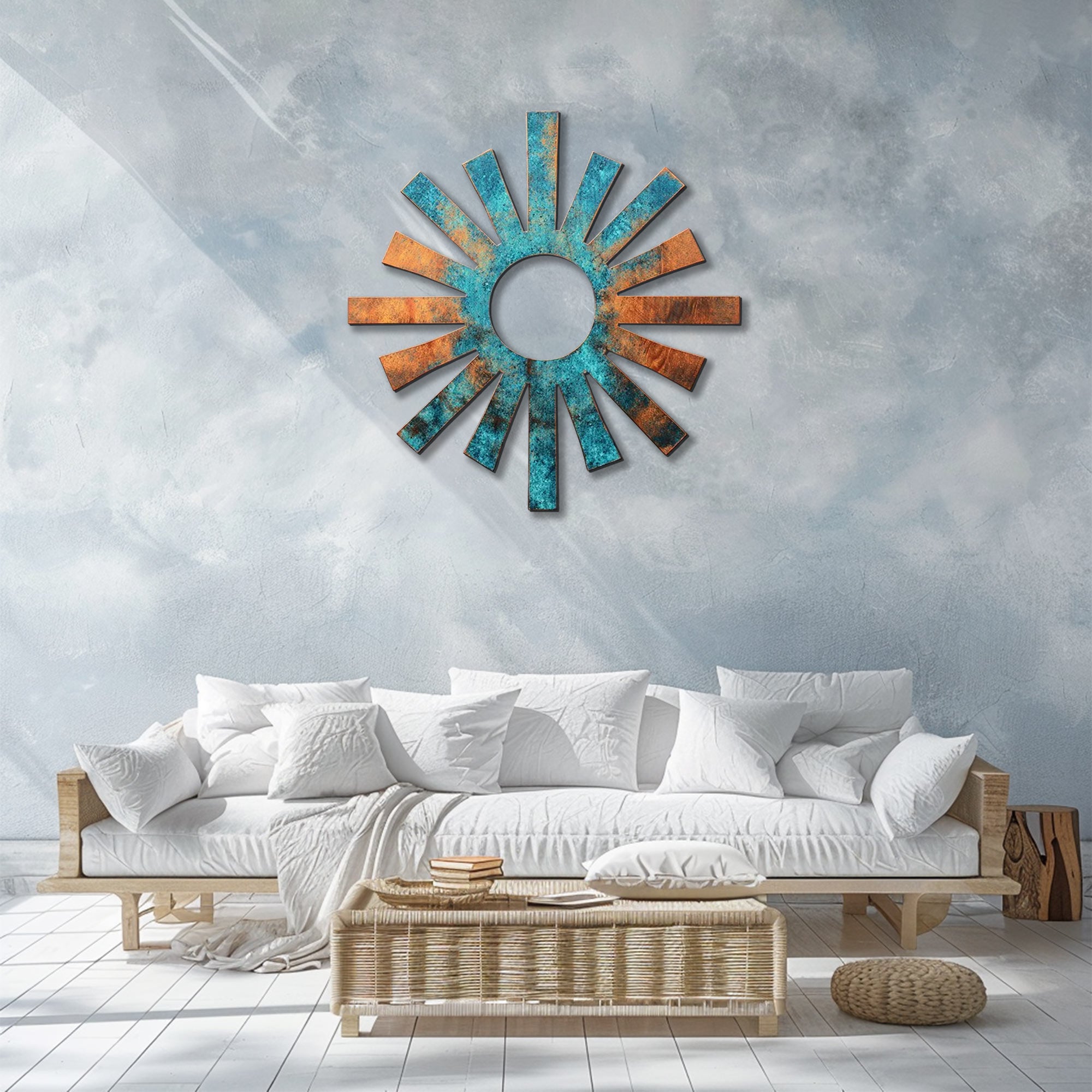 Turquoise sunburst metal wall art rustic southwestern outdoor decor 4