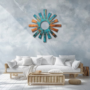 Turquoise sunburst metal wall art rustic southwestern outdoor decor 4