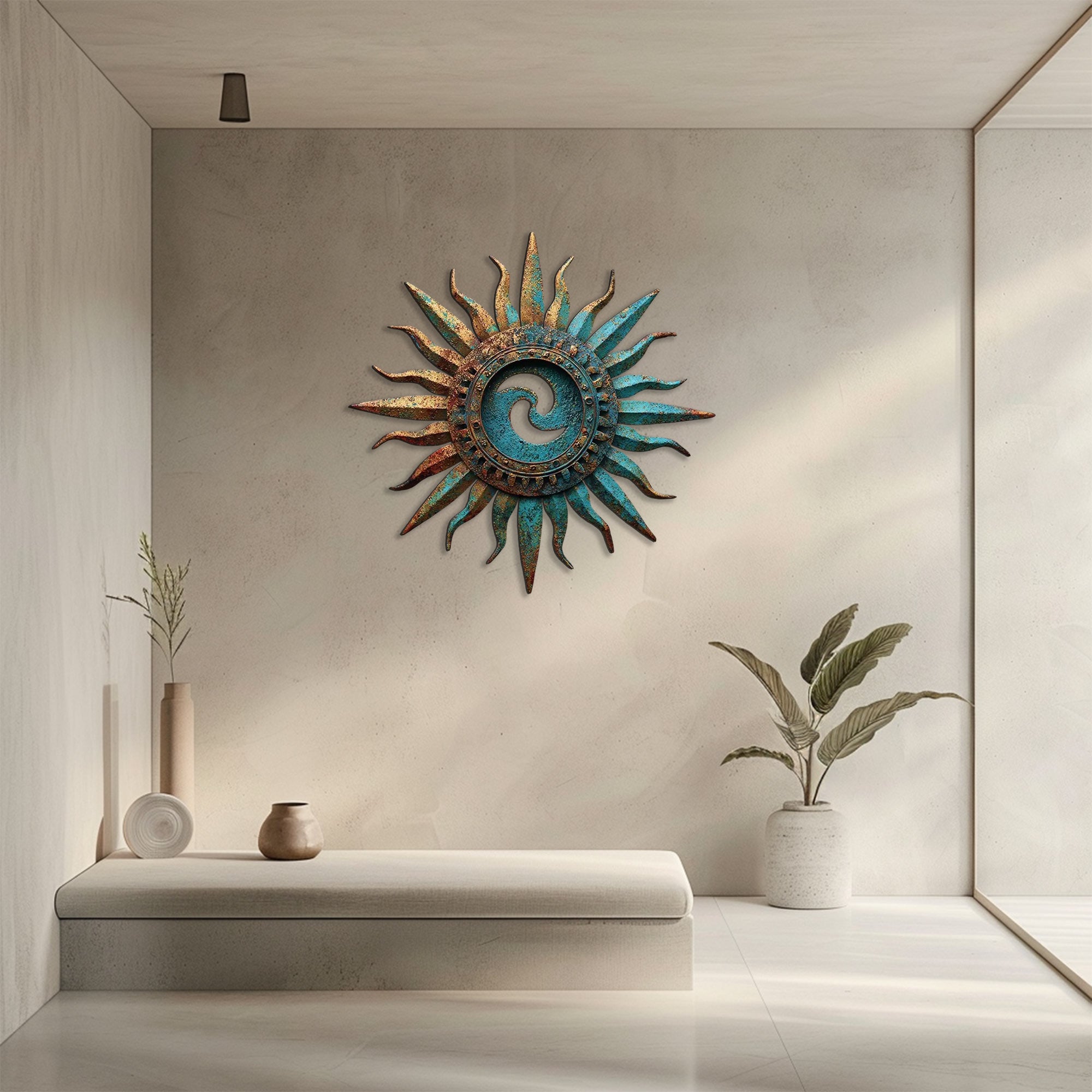 Celestial spiral sun metal wall art rustic southwestern decor 4
