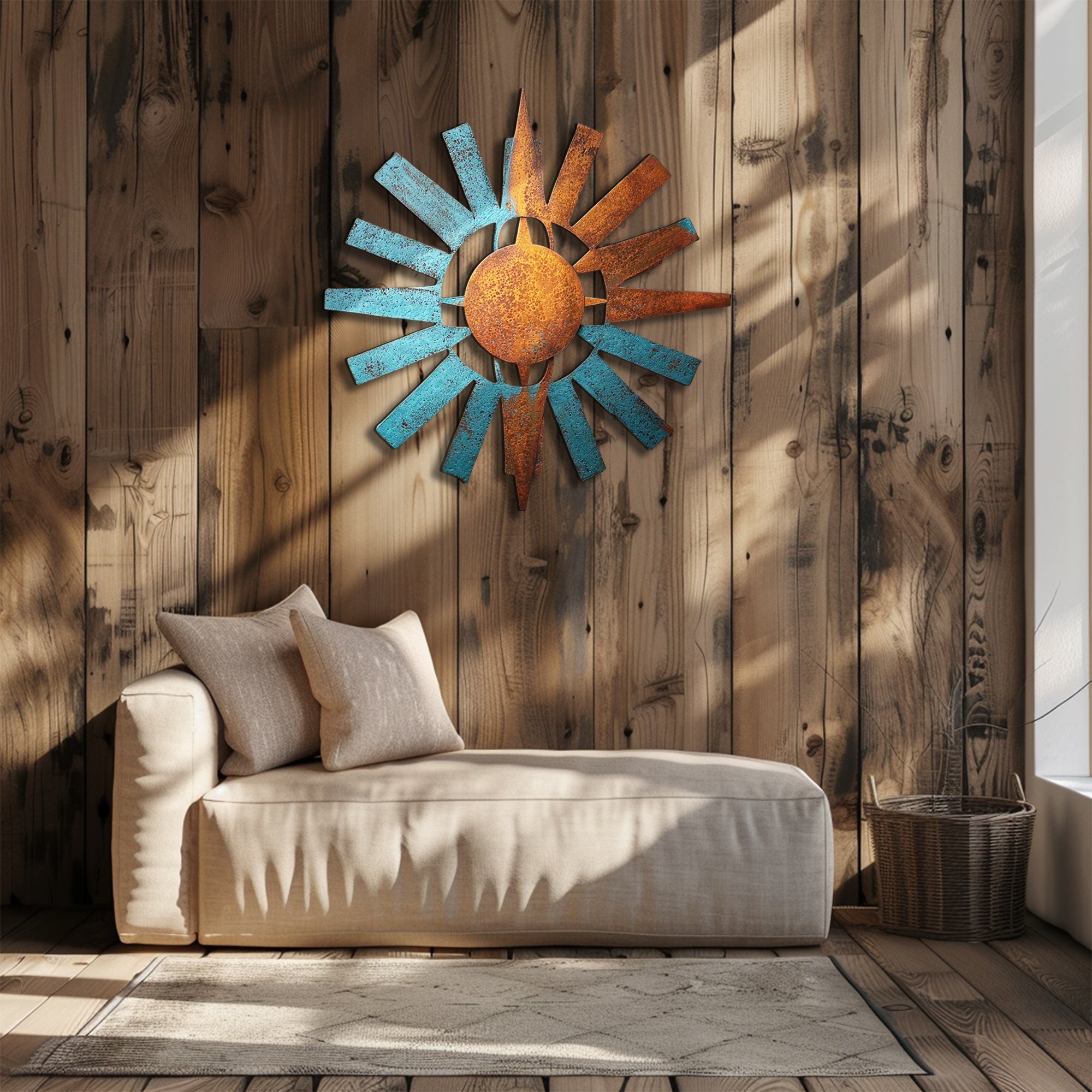 Rustic sunburst metal wall art southwestern outdoor aluminum wall decor 4