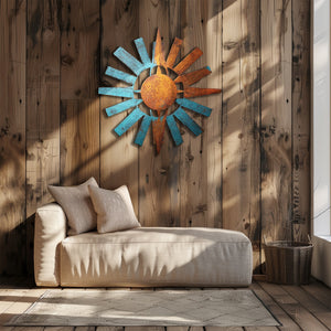 Rustic sunburst metal wall art southwestern outdoor aluminum wall decor 4