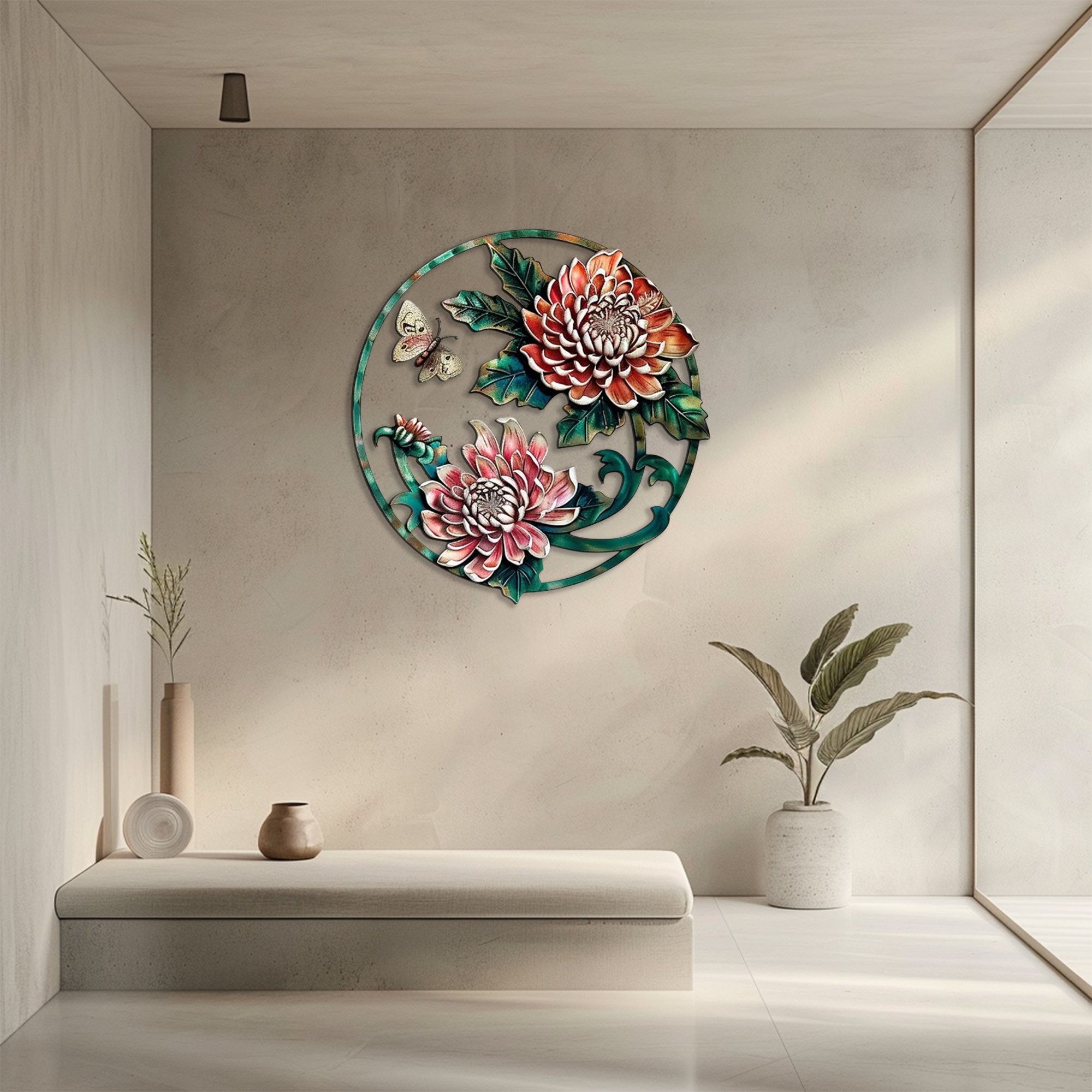 Lotus butterfly metal wall art floral botanical aluminum wall decor 4