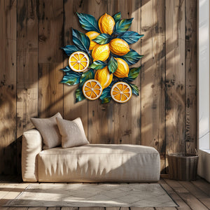 Lemon branch metal wall art with vibrant citrus fruits and botanical leaves for Mediterranean kitchen decor 4