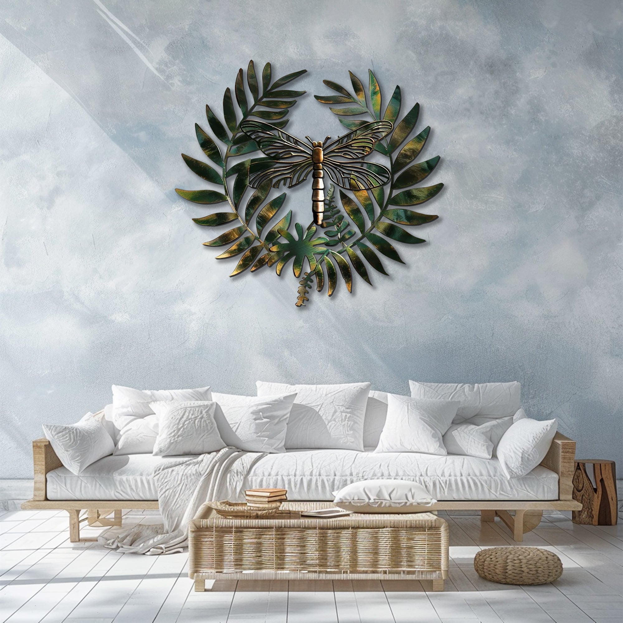 Dragonfly botanical metal wall art with tropical leaves aluminum wall decor 4