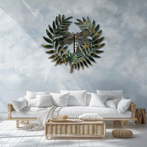 Dragonfly botanical metal wall art with tropical leaves aluminum wall decor 4