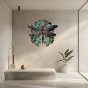 Dragonfly metal wall art with tropical leaves botanical aluminum wall decor 4