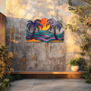 Tropical palm sunset metal wall art coastal beach decor 4