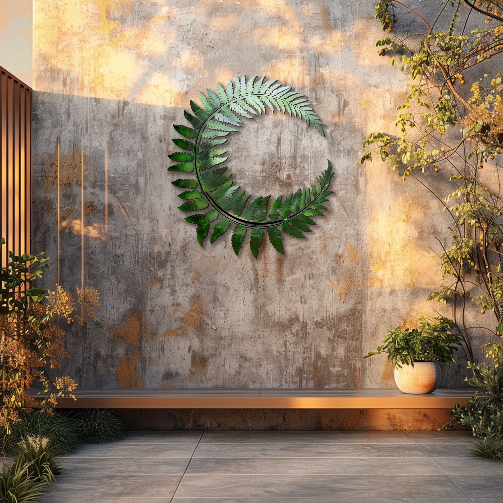 Fern wreath metal wall art botanical tropical decor 4