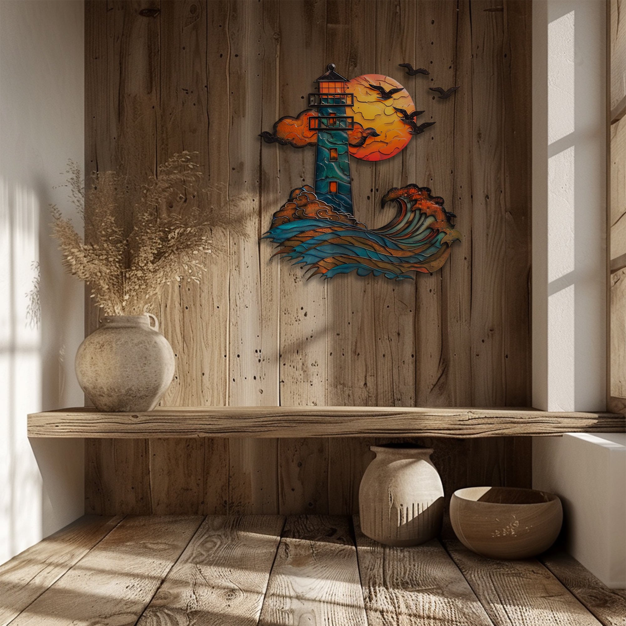 Lighthouse Ocean Wave UV printed aluminum metal wall art for coastal beach house living room and patio decor 6