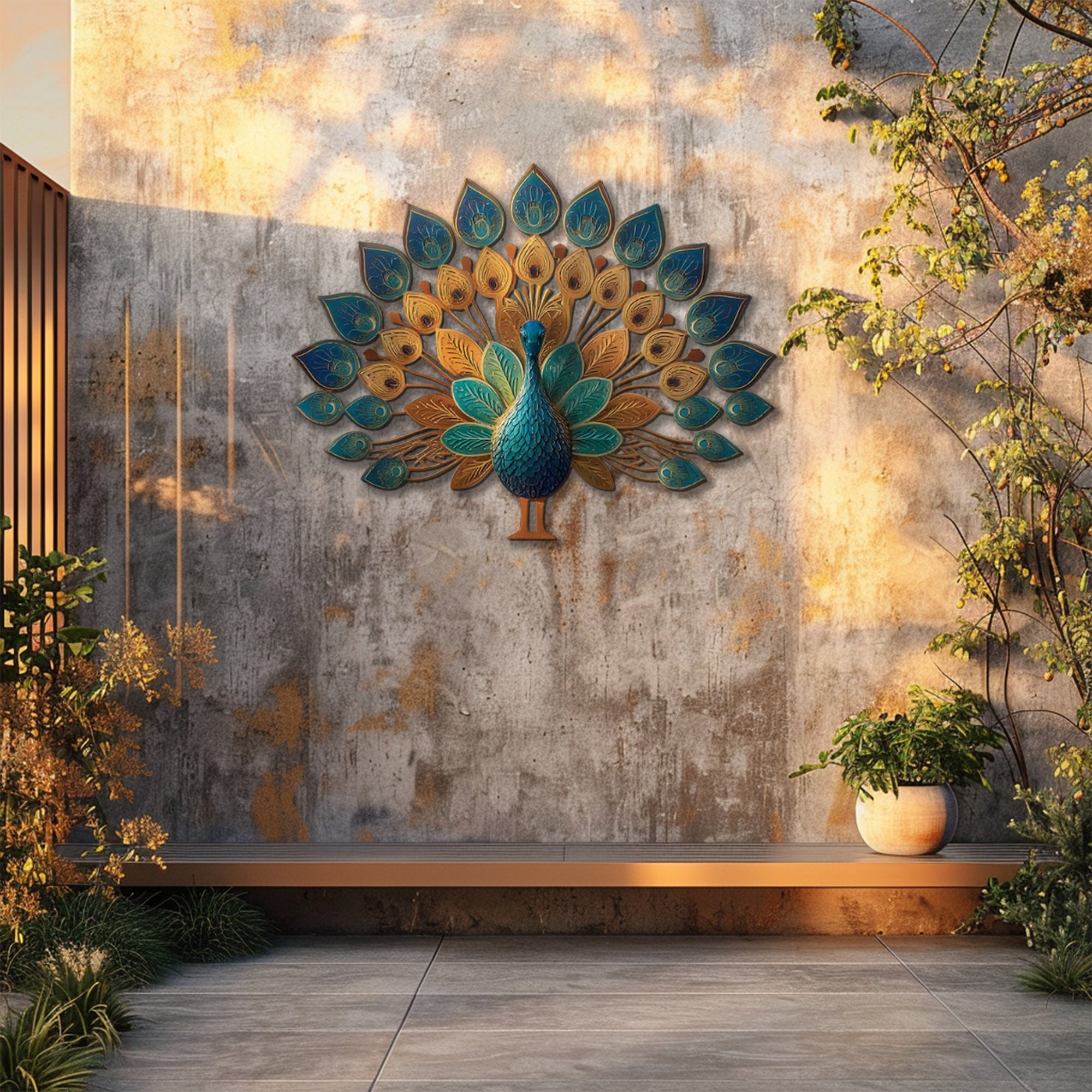 Peacock Fan Tail UV printed aluminum metal wall art for patio garden and living room decor 5