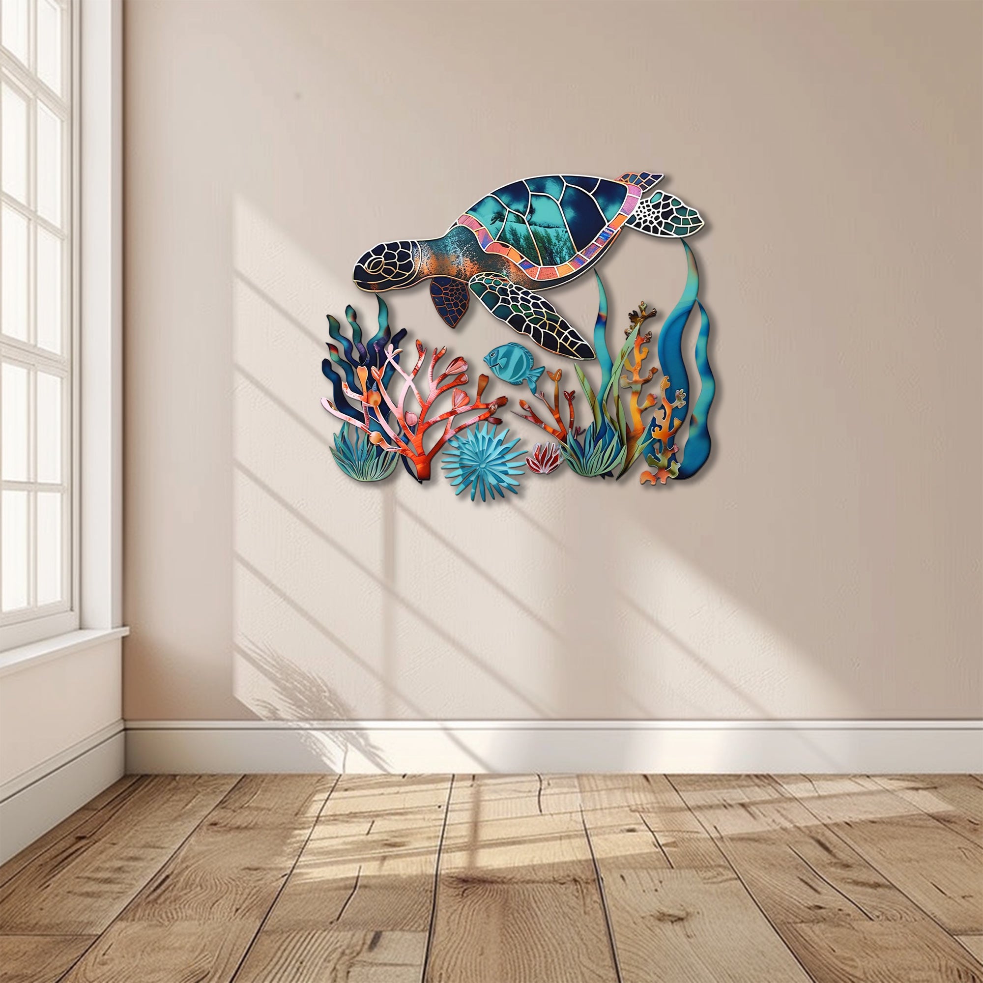 Sea turtle coral reef metal wall art coastal ocean decor 4