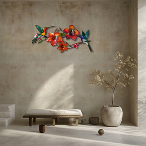 Hummingbird Flower UV printed aluminum metal wall art for tropical living room and patio decor 5