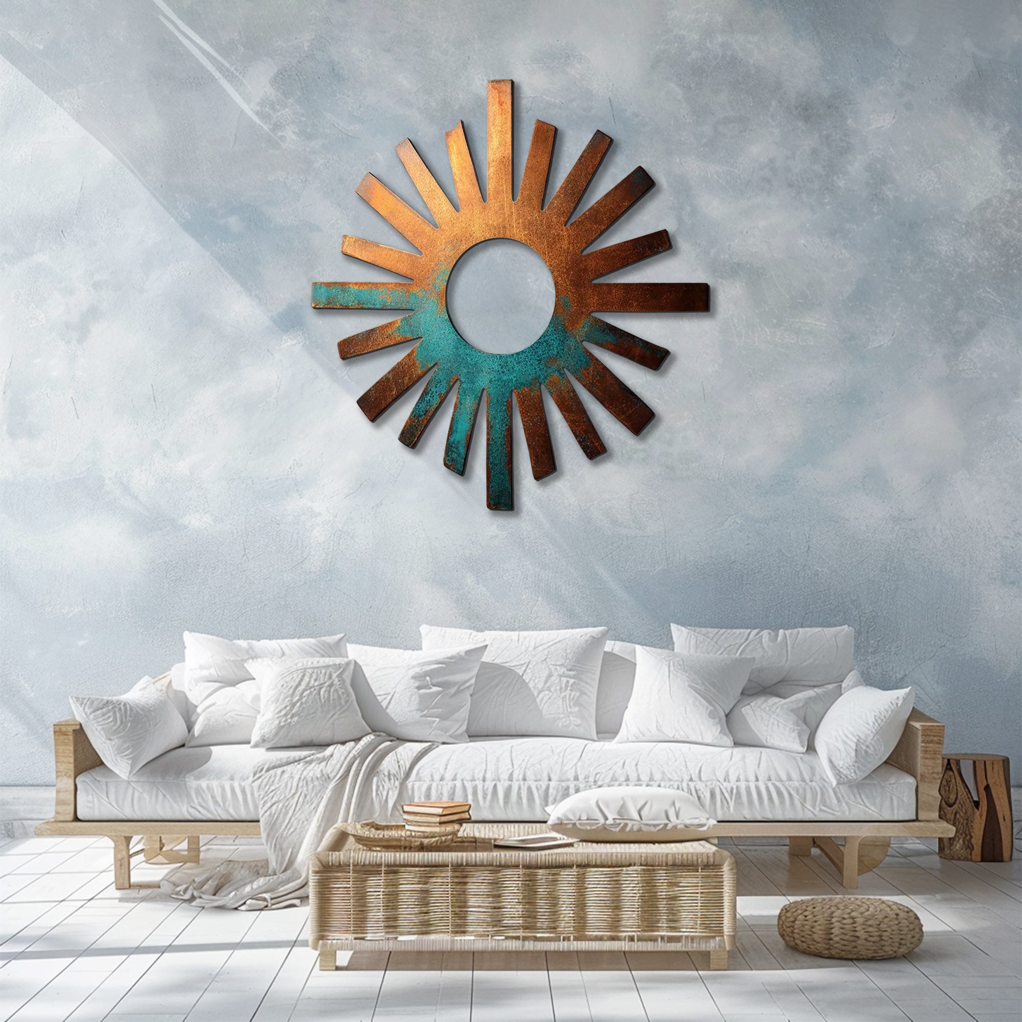 Rustic sunburst ring metal wall art southwestern outdoor decor 5