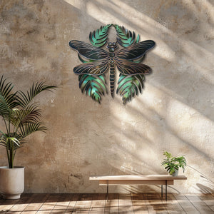 Dragonfly metal wall art with tropical leaves botanical aluminum wall decor 5