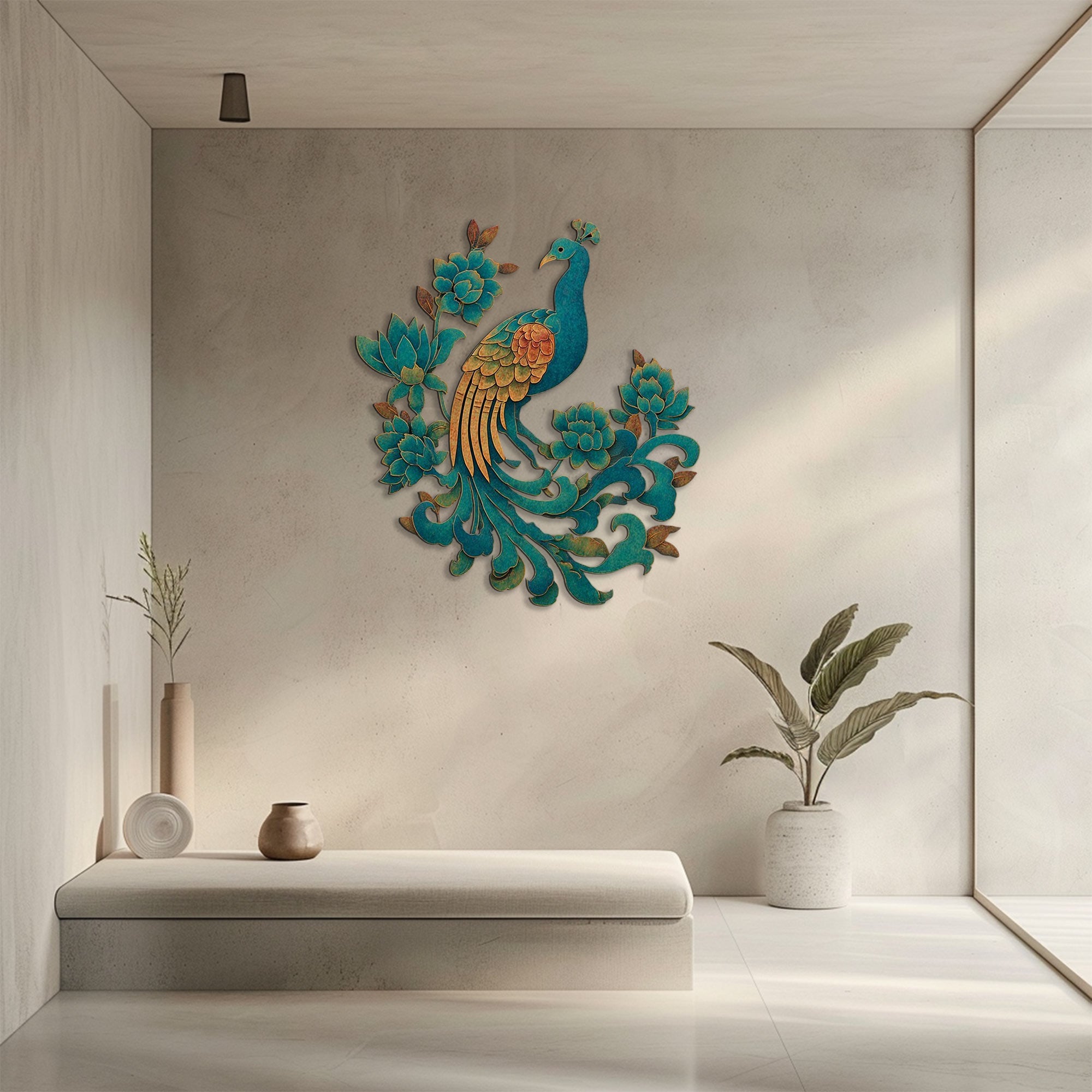 Peacock Floral UV printed aluminum metal wall art for botanical patio garden and living room decor 6