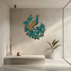 Peacock Floral UV printed aluminum metal wall art for botanical patio garden and living room decor 6