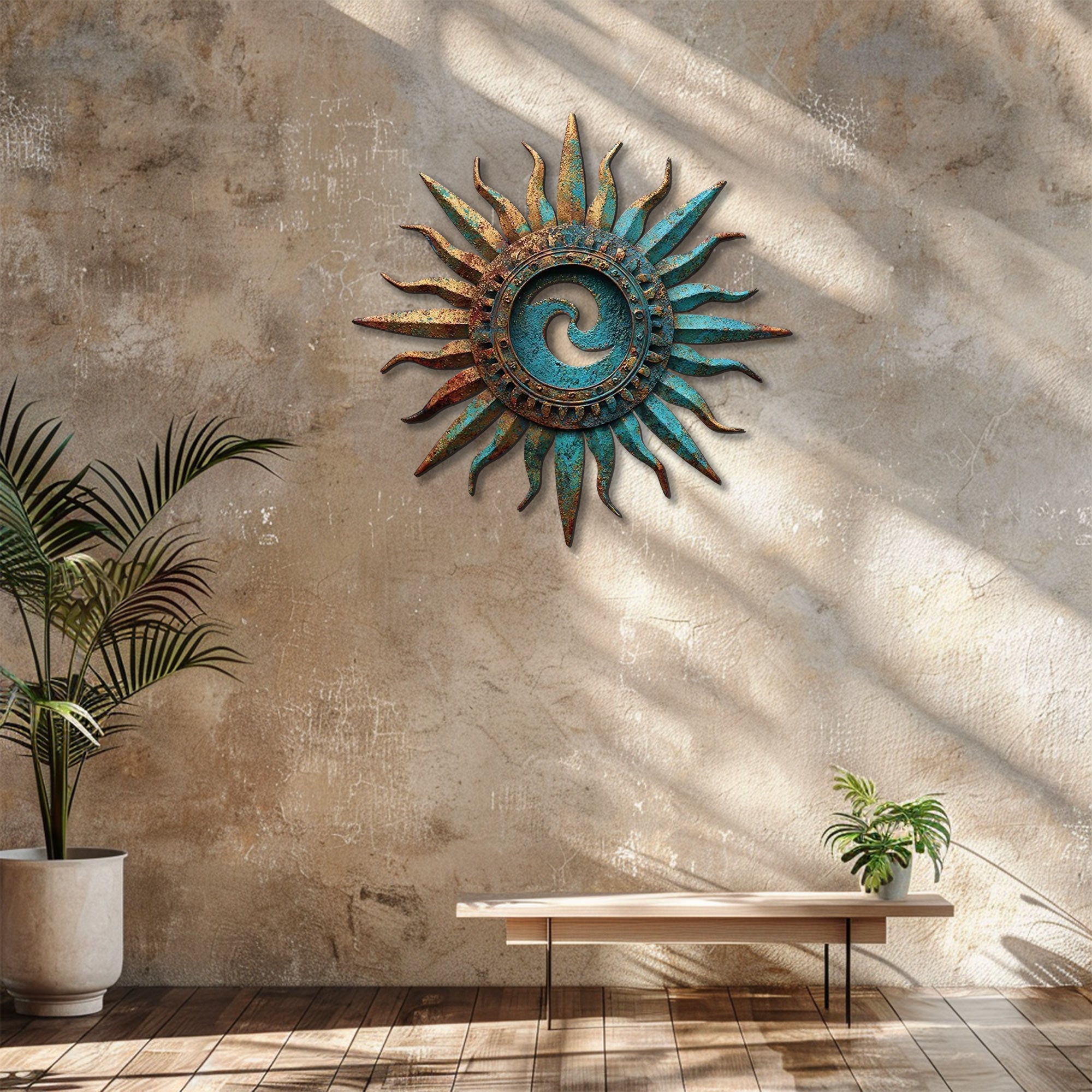 Celestial spiral sun metal wall art rustic southwestern decor 5