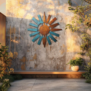 Rustic sunburst metal wall art southwestern outdoor aluminum wall decor 5