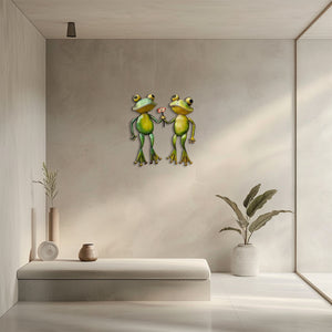 Cute frog couple metal wall art holding flower whimsical garden aluminum wall decor 5