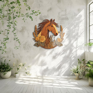 Rustic horse metal wall art with prairie flowers and western farmhouse styling 5