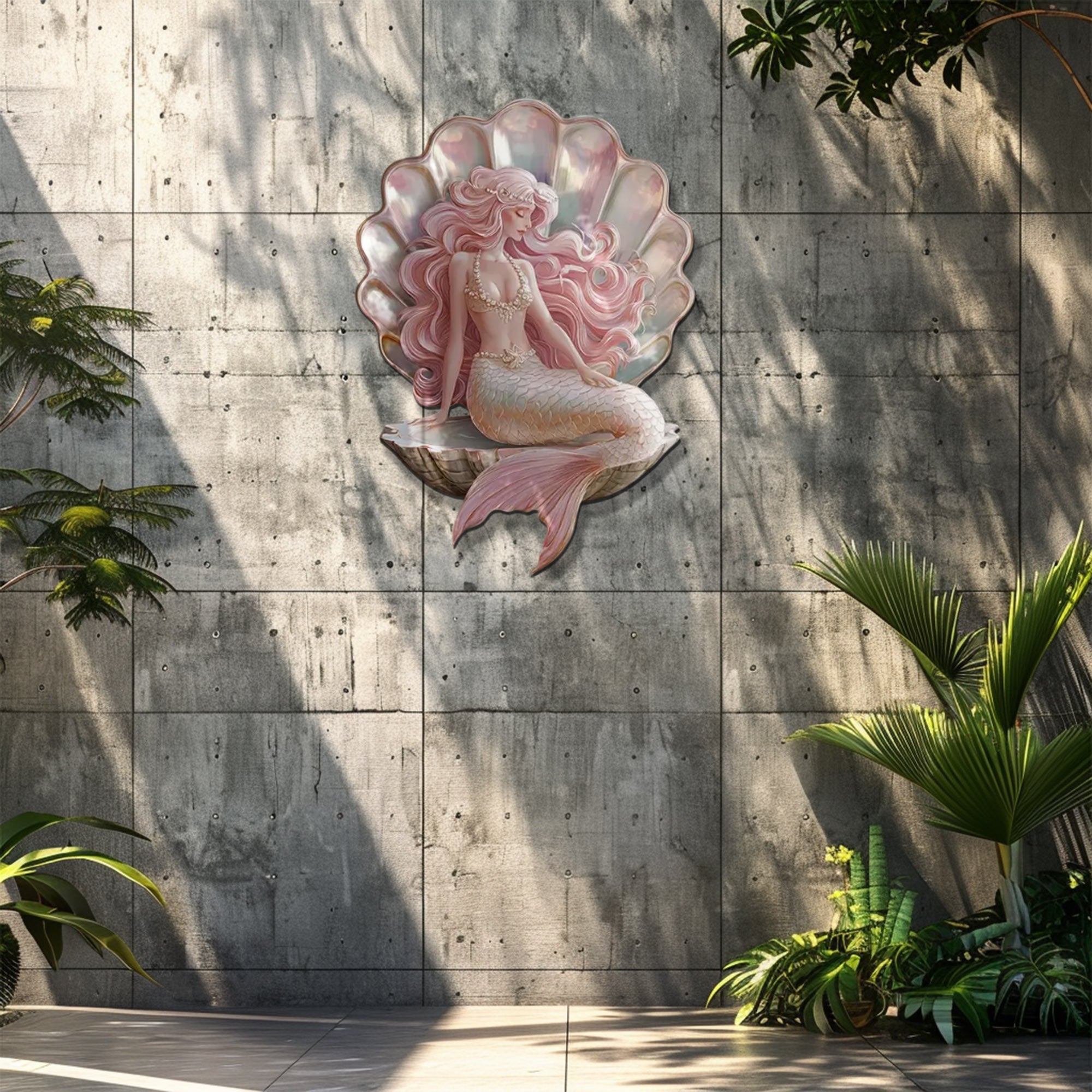 Mermaid Shell UV printed aluminum metal wall art for pastel ocean bedroom nursery and beach house decor 6