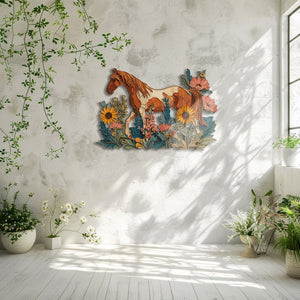 Floral horse metal wall art with wildflowers and rustic farmhouse styling 5