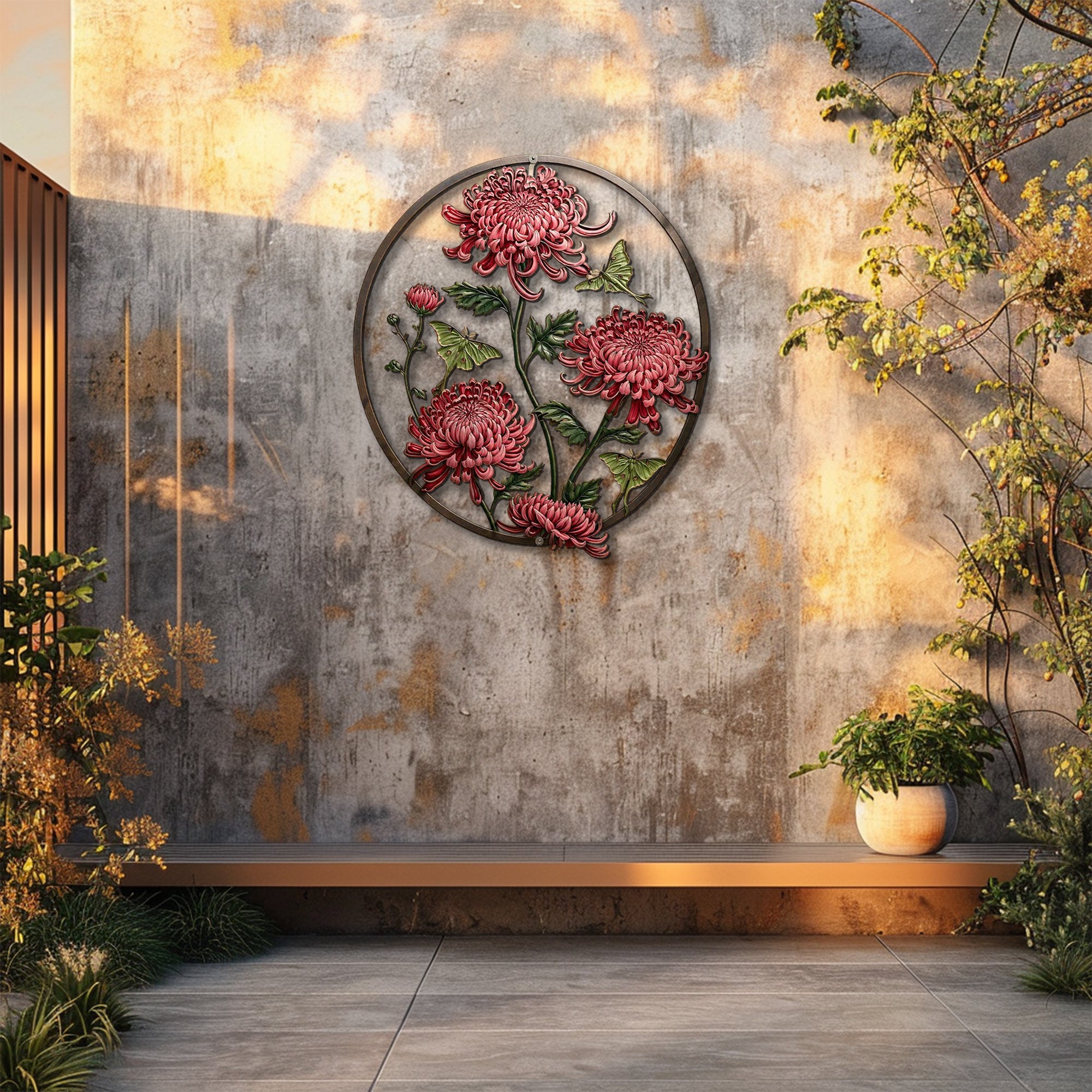 Chrysanthemum butterfly metal wall art floral botanical aluminum wall decor 5