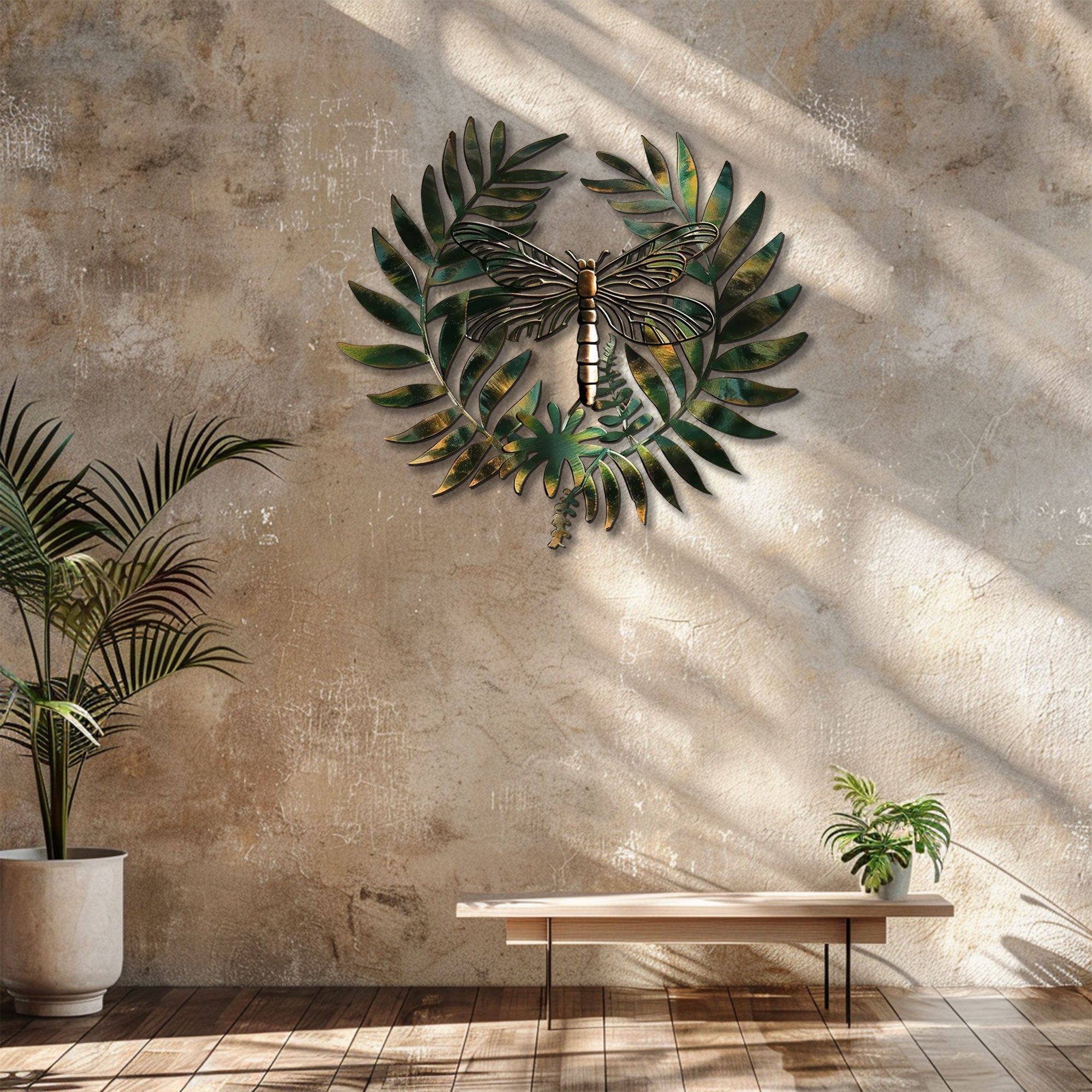 Dragonfly botanical metal wall art with tropical leaves aluminum wall decor 5