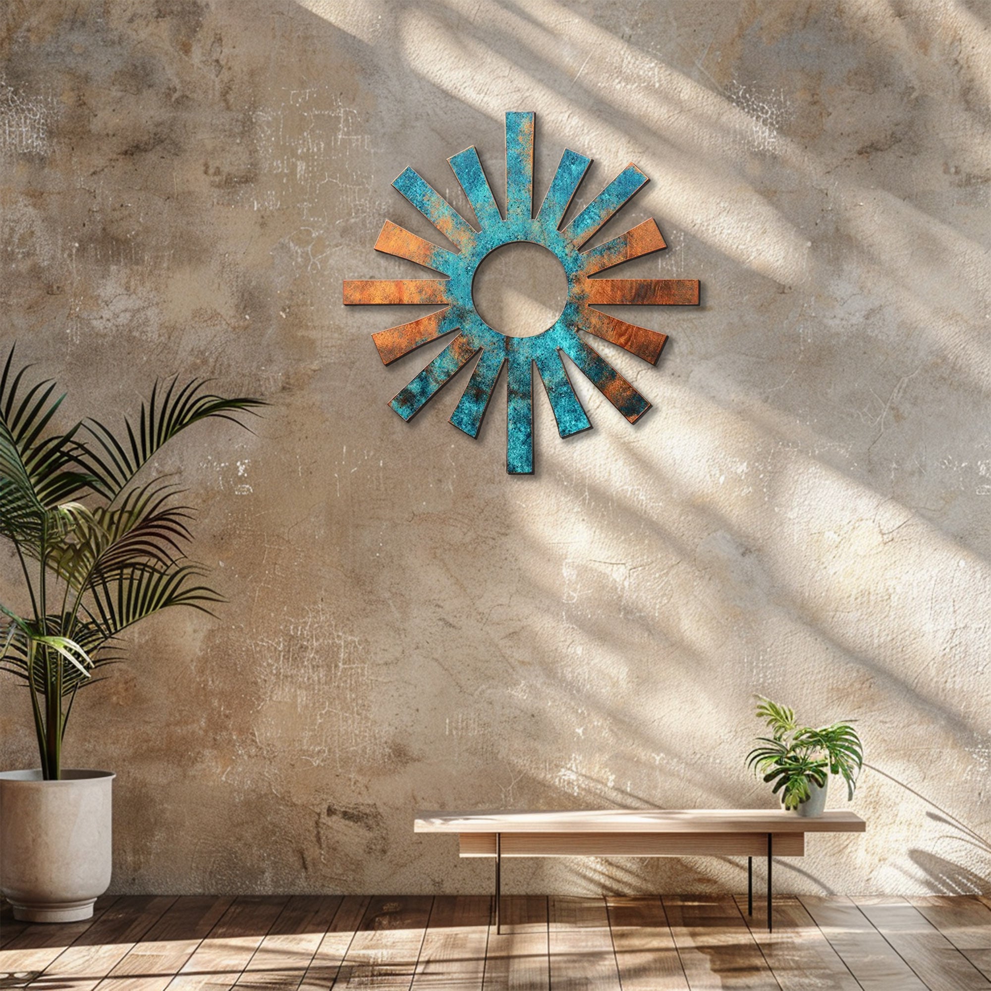 Turquoise sunburst metal wall art rustic southwestern outdoor decor 5