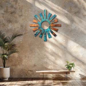 Turquoise sunburst metal wall art rustic southwestern outdoor decor 5