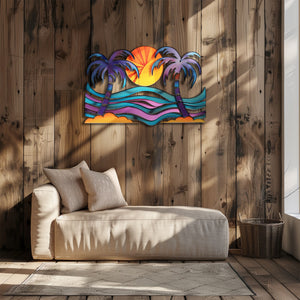Tropical palm sunset metal wall art coastal beach decor 5