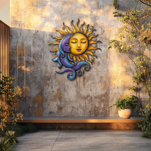 Celestial sun and moon metal wall art with mystical cosmic detailing 5