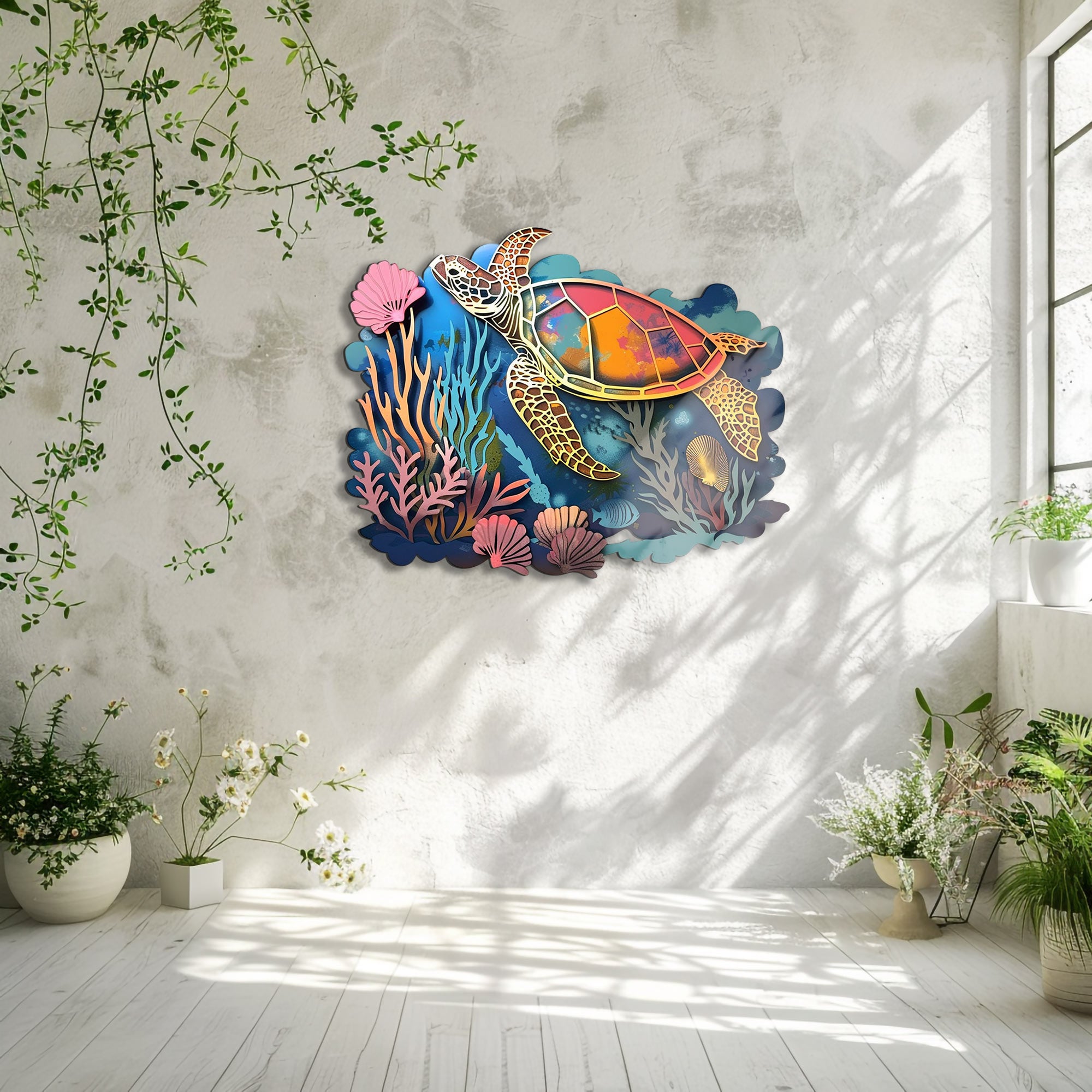 Sea turtle coral ocean metal wall art coastal decor 5