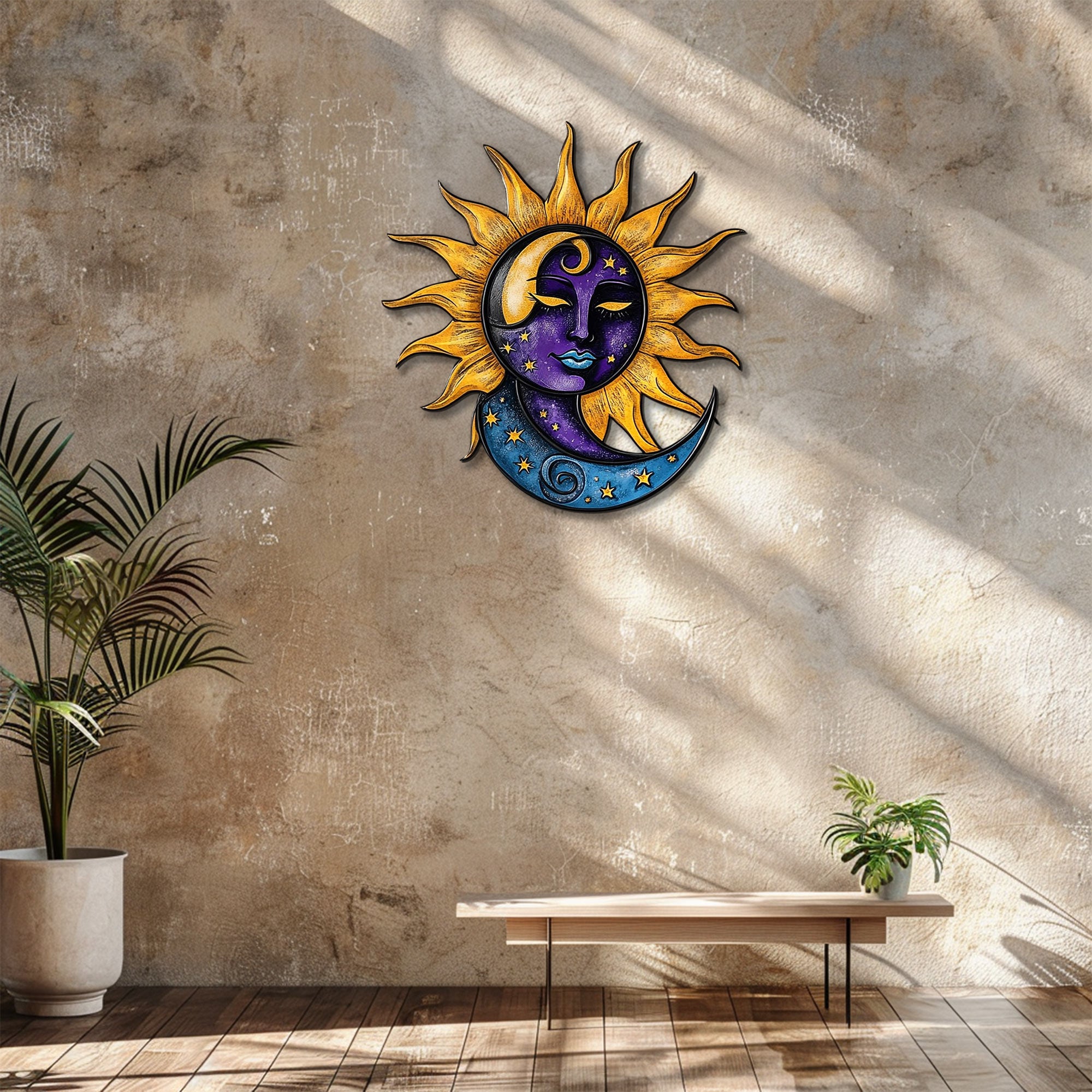 Celestial metal wall art with faux 3D cosmic artwork for spiritual decor 5