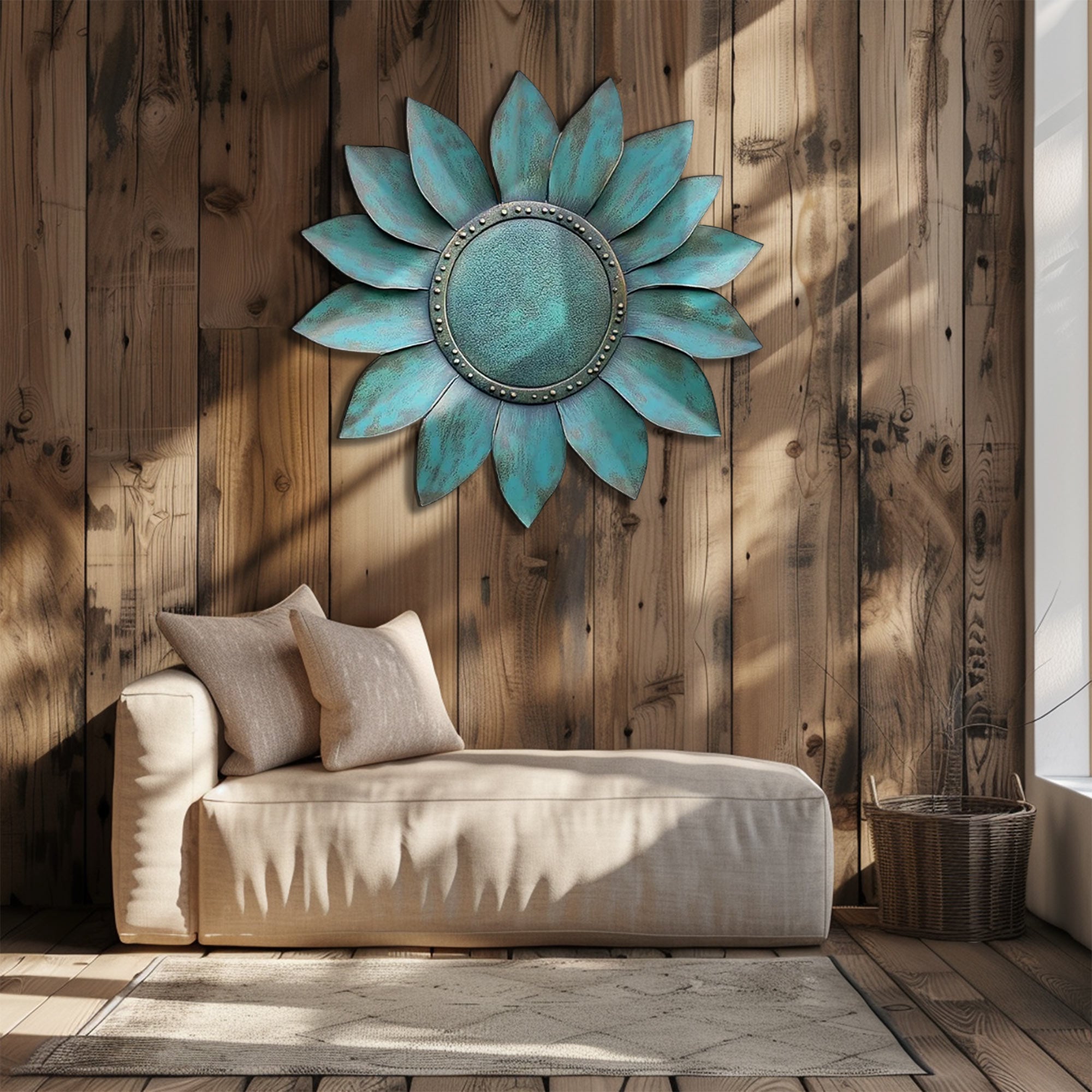 Turquoise Sunflower UV printed aluminum metal wall art for rustic garden patio and farmhouse decor 7