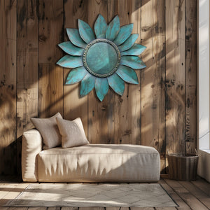 Turquoise Sunflower UV printed aluminum metal wall art for rustic garden patio and farmhouse decor 7