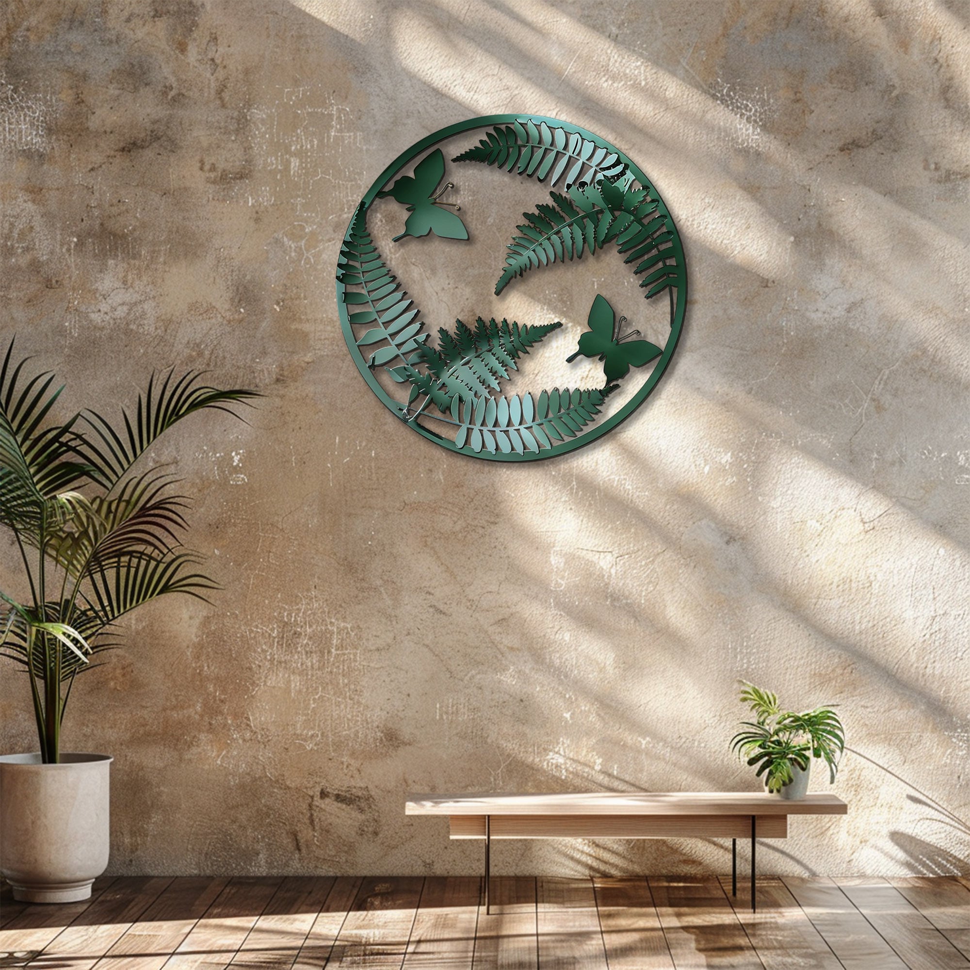 Fern butterfly metal wall art botanical garden decor 5