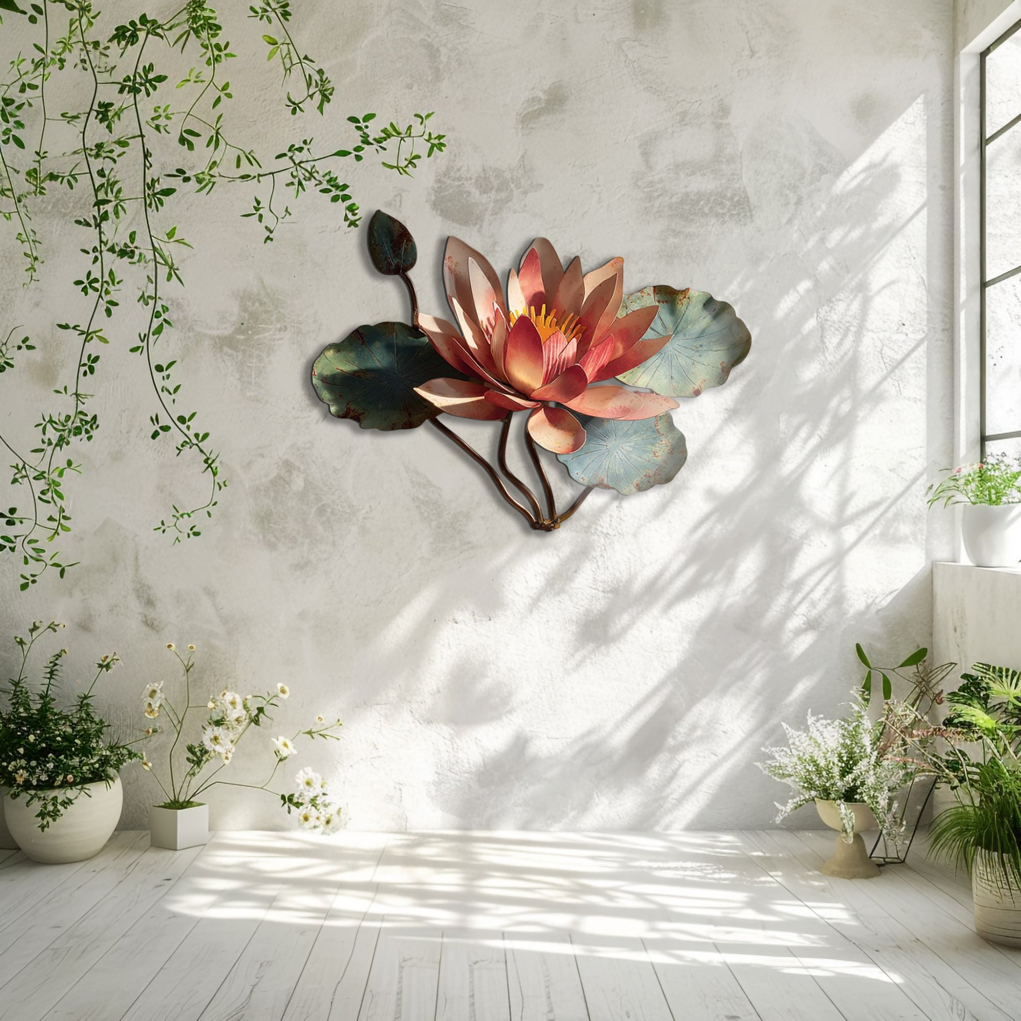 Lotus bloom metal wall art with lily pads and zen botanical styling 6
