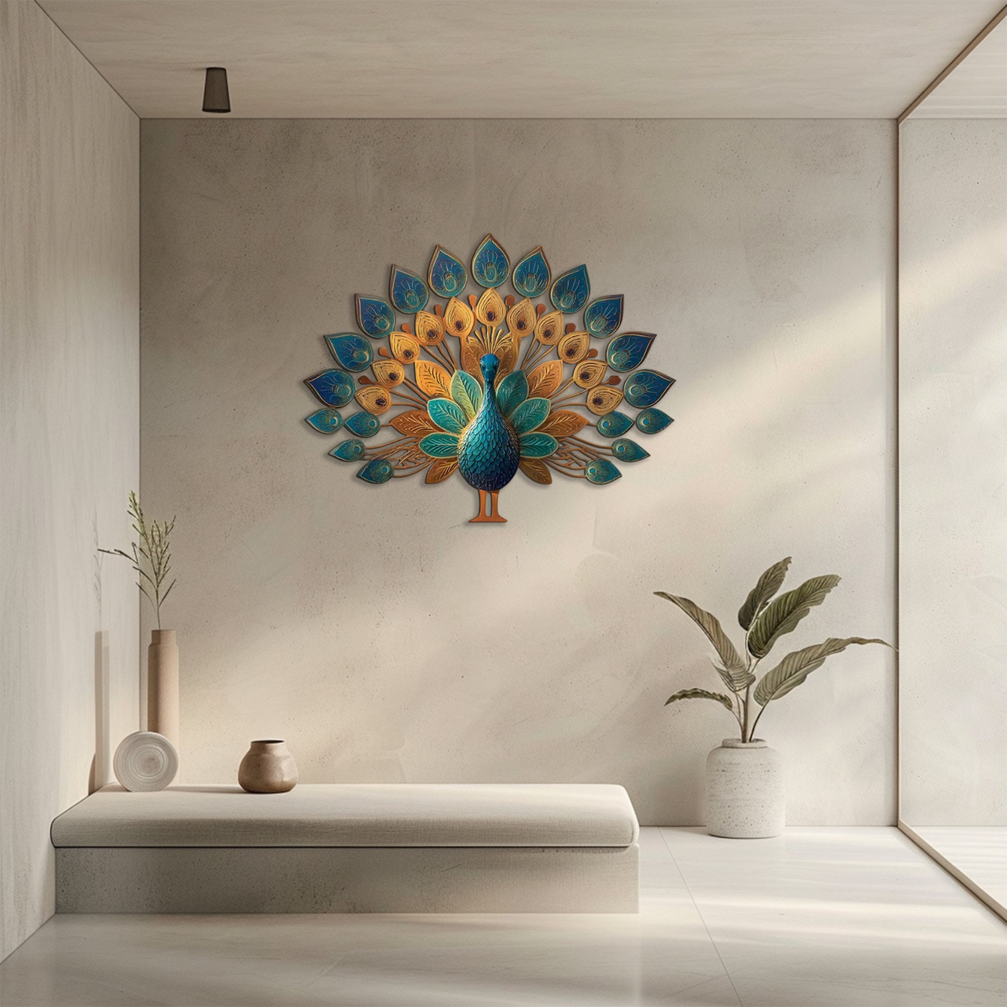 Peacock Fan Tail UV printed aluminum metal wall art for patio garden and living room decor 6