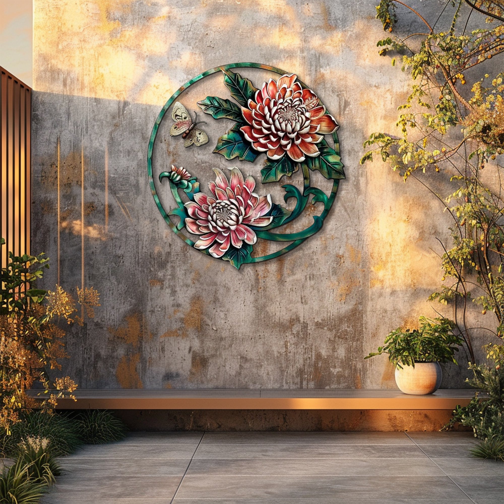 Lotus butterfly metal wall art floral botanical aluminum wall decor 5