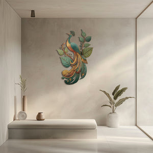 Peacock Leaf UV printed aluminum metal wall art for tropical patio garden and living room decor 6