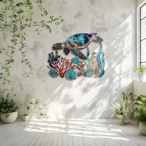 Sea turtle coral reef metal wall art coastal ocean decor 5