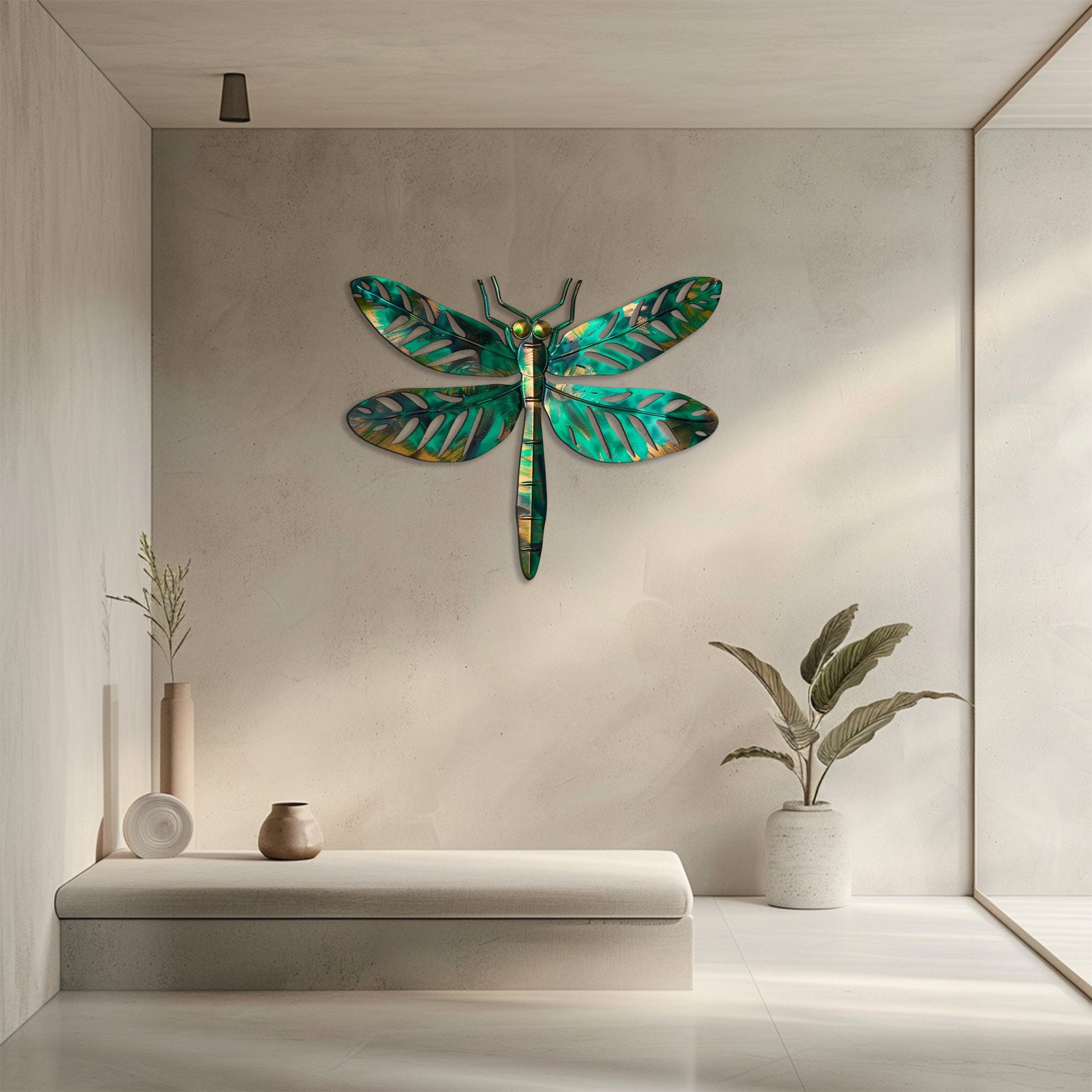 Tropical dragonfly metal wall art with botanical wings aluminum wall decor 5