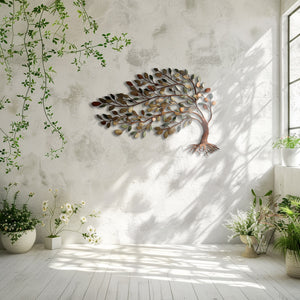 Tree of life metal wall art with flowing branches and botanical leaves 5