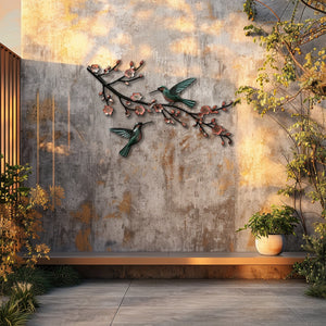 Hummingbird Cherry Blossom UV printed aluminum metal wall art for floral living room and patio decor 6